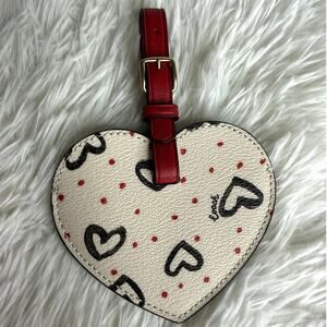 Coach Luggage Tag Red Heart Print Canvas Charm